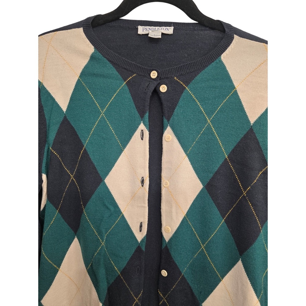 Pendleton Argyle Cardigan Merino Wool L Preppy Old Money Dark‎ Academia Classic - Picture 7 of 9